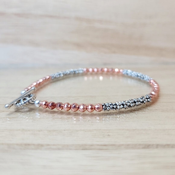Rose Gold & Silver Beaded Toggle Bracelet - Picture 3 of 9